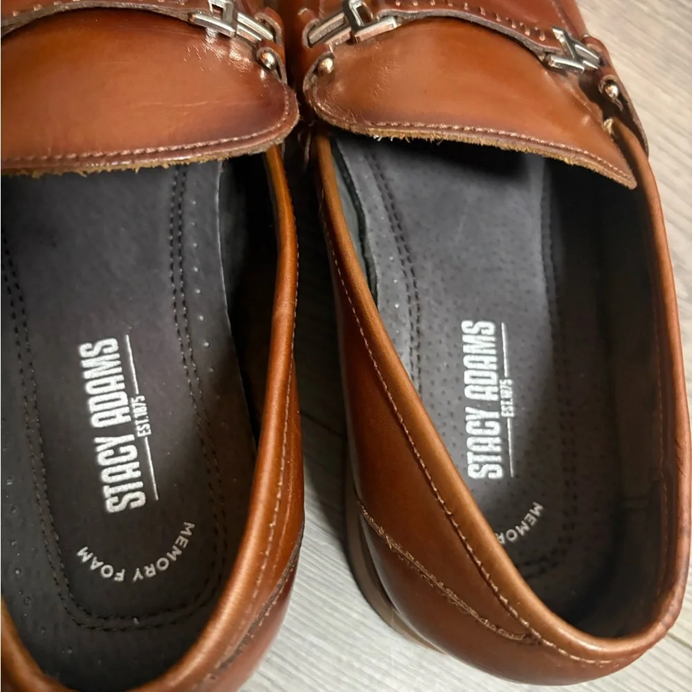 Stacy Adams Duval Moc-Toe Bit Slip-On Dress Loafers Cognac Leather Preppy Office